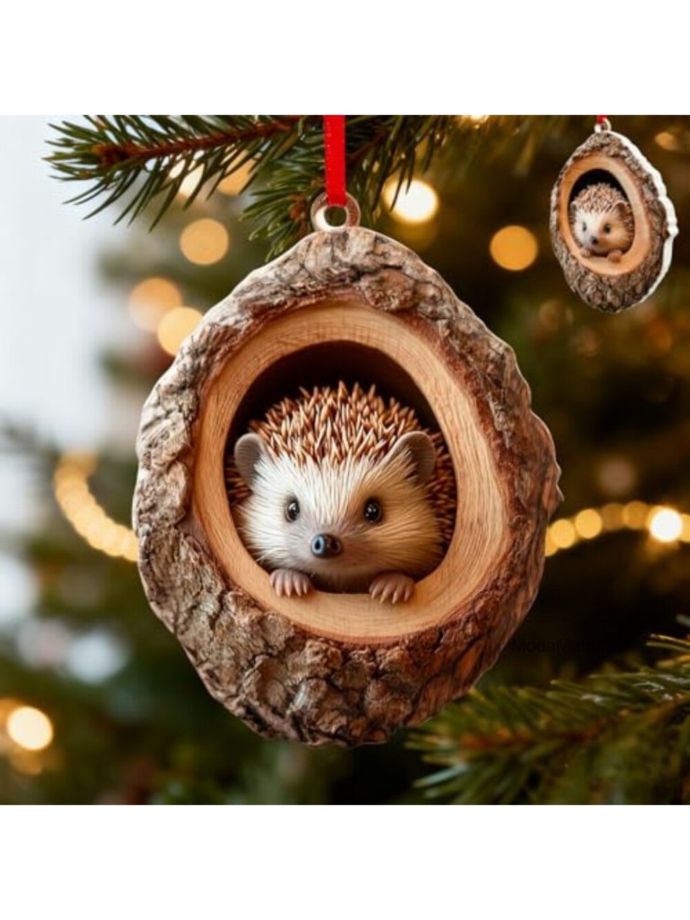 Resin Hedgehog Forest Animal Christmas Ornament Hanging Tree Decor Gift